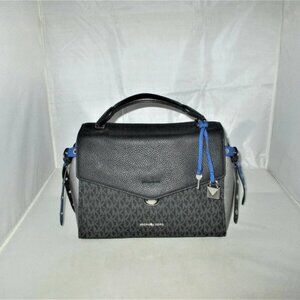 Michael Kors Bristol MD Top-Handle Logo Leather Satchel $348 Black- Pewter #2679